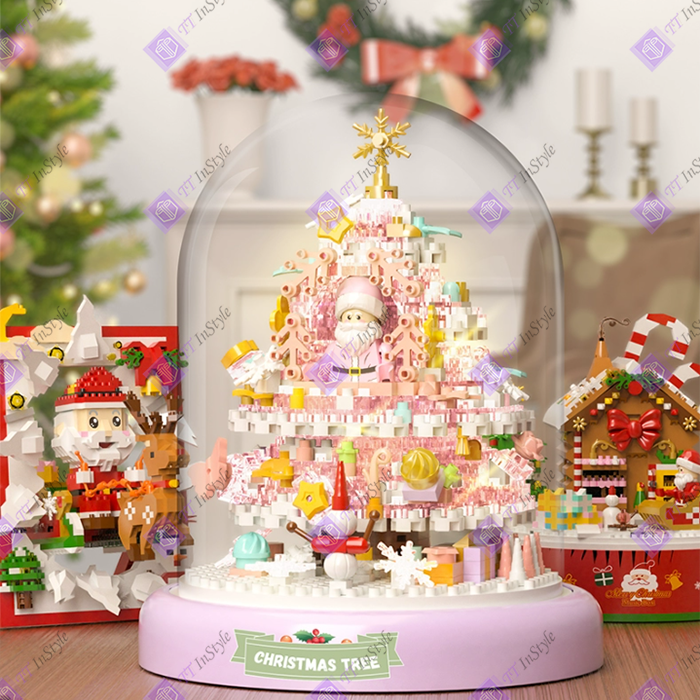 Toy Building Block - Christmas Tree (Pink Santa)