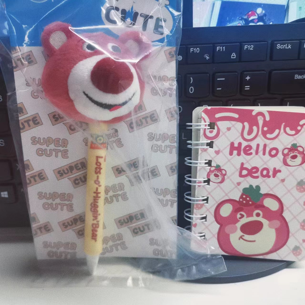 Violent bear package ~ mini coil book + strawberry key chain or bear plush pen