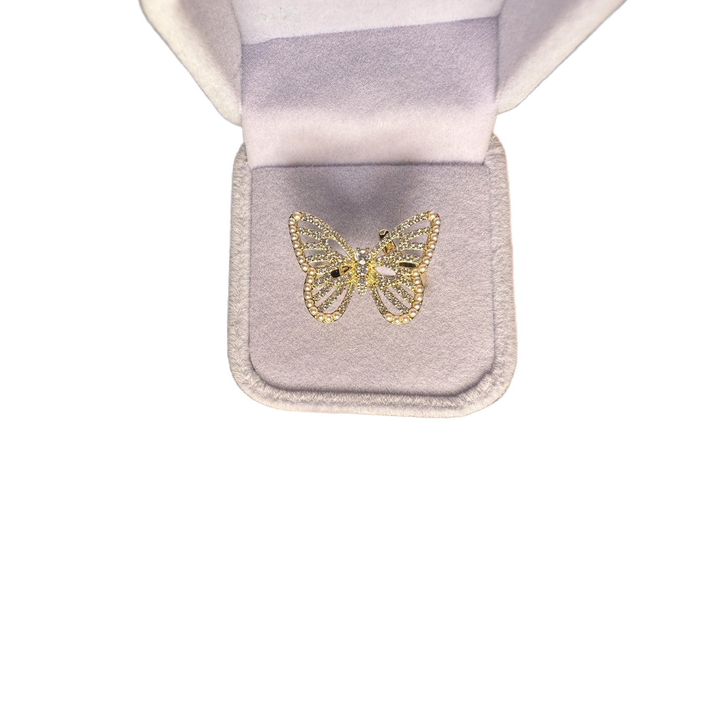 Fashion Butterfly Open Ring Hollow Gemstone Adjustable Ring