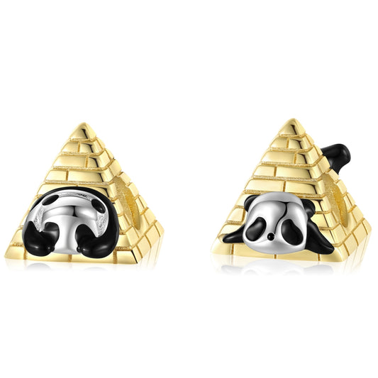 Face Covering Panda and Welcome Panda Pyramid Charms for Bracelets in S925 Sterling Silver Plating14K Gold