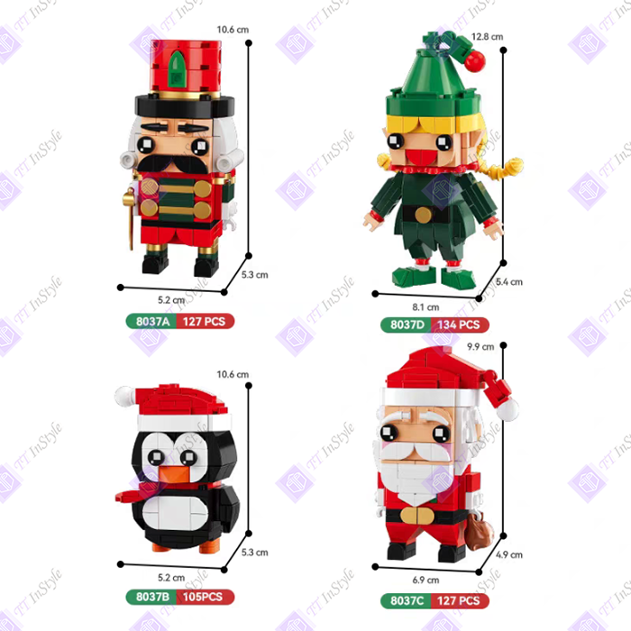 Toy Building Block - Christmas (Square Head Santa, Elf, Walnut Soldier, Penguin)