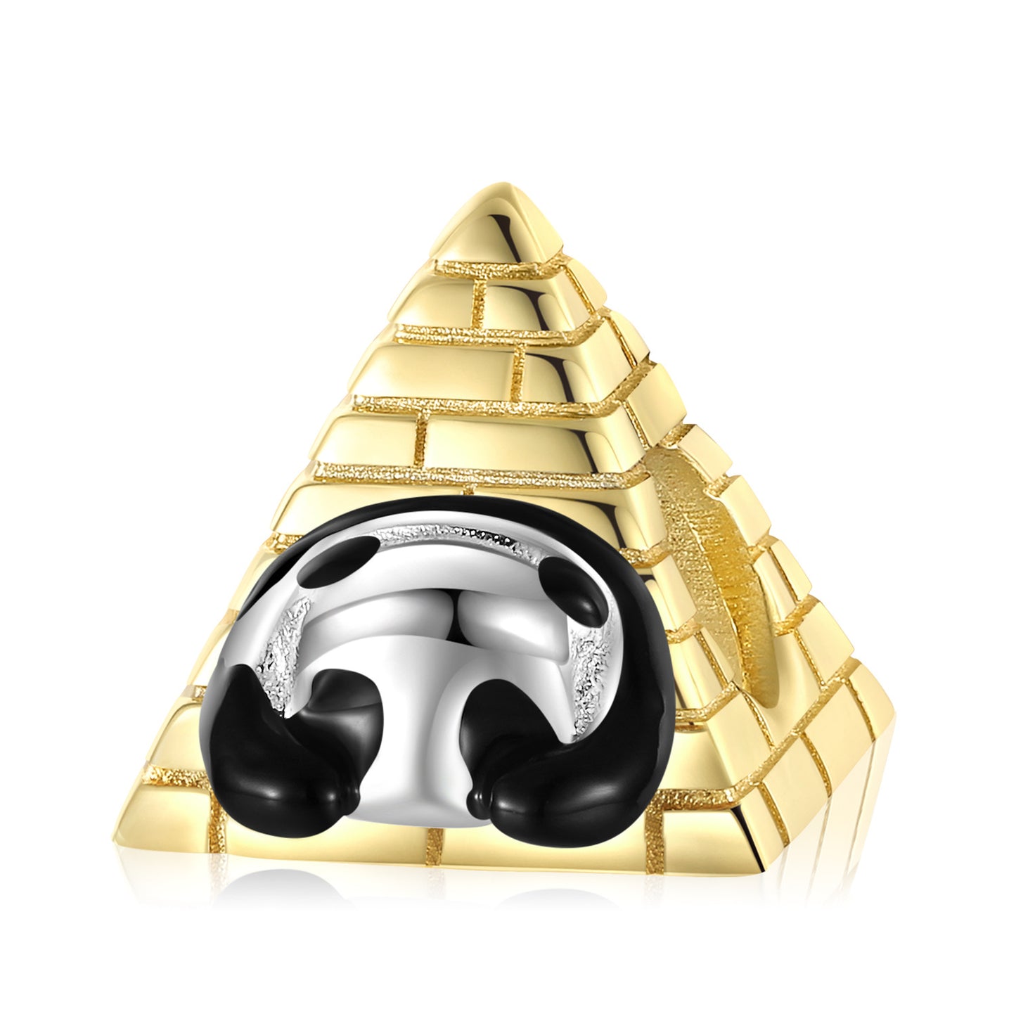 Face Covering Panda and Welcome Panda Pyramid Charms for Bracelets in S925 Sterling Silver Plating14K Gold