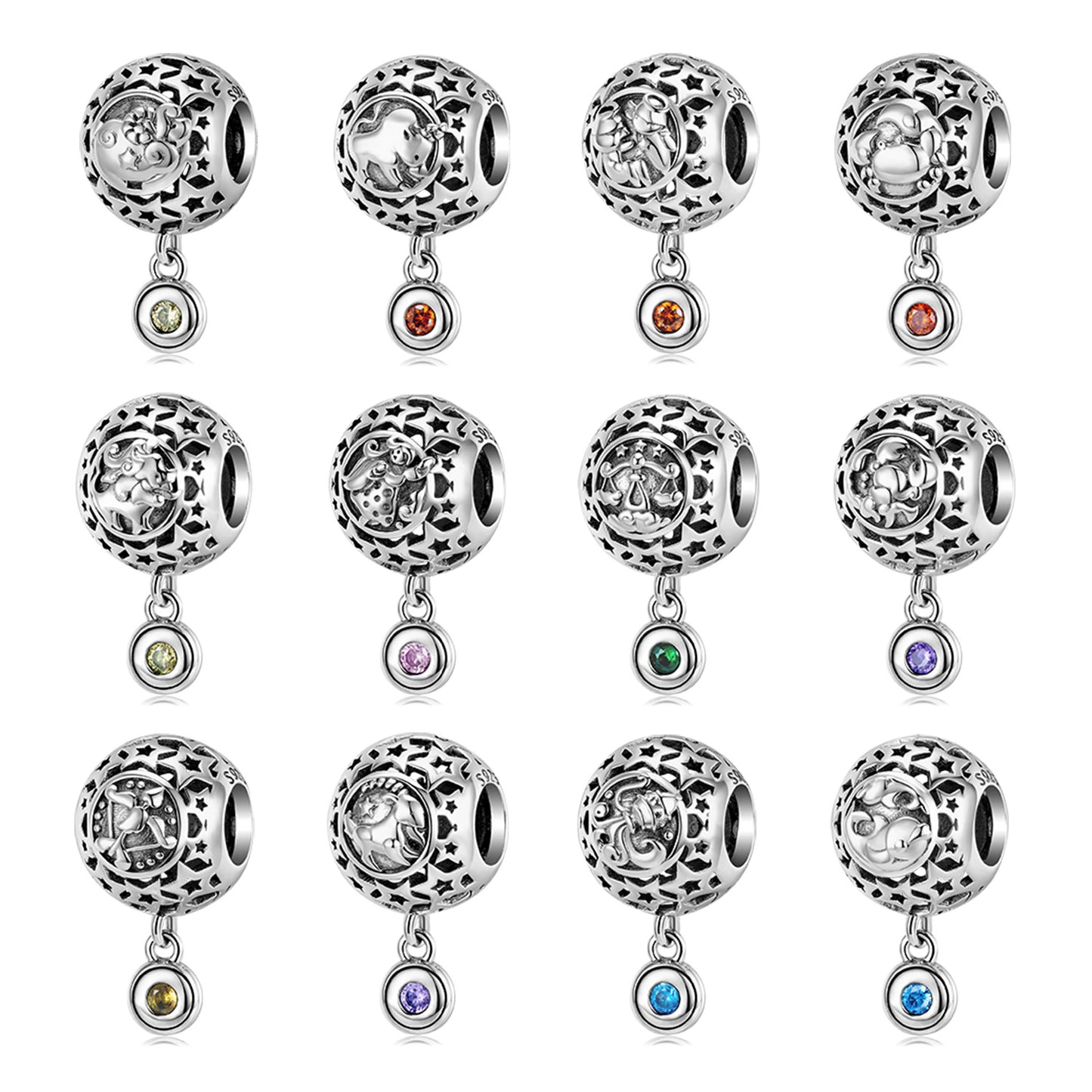 New Twelve Constellations Charms for Bracelet and Necklace in S925 Sterling Silver to fit Pandora Bracelet