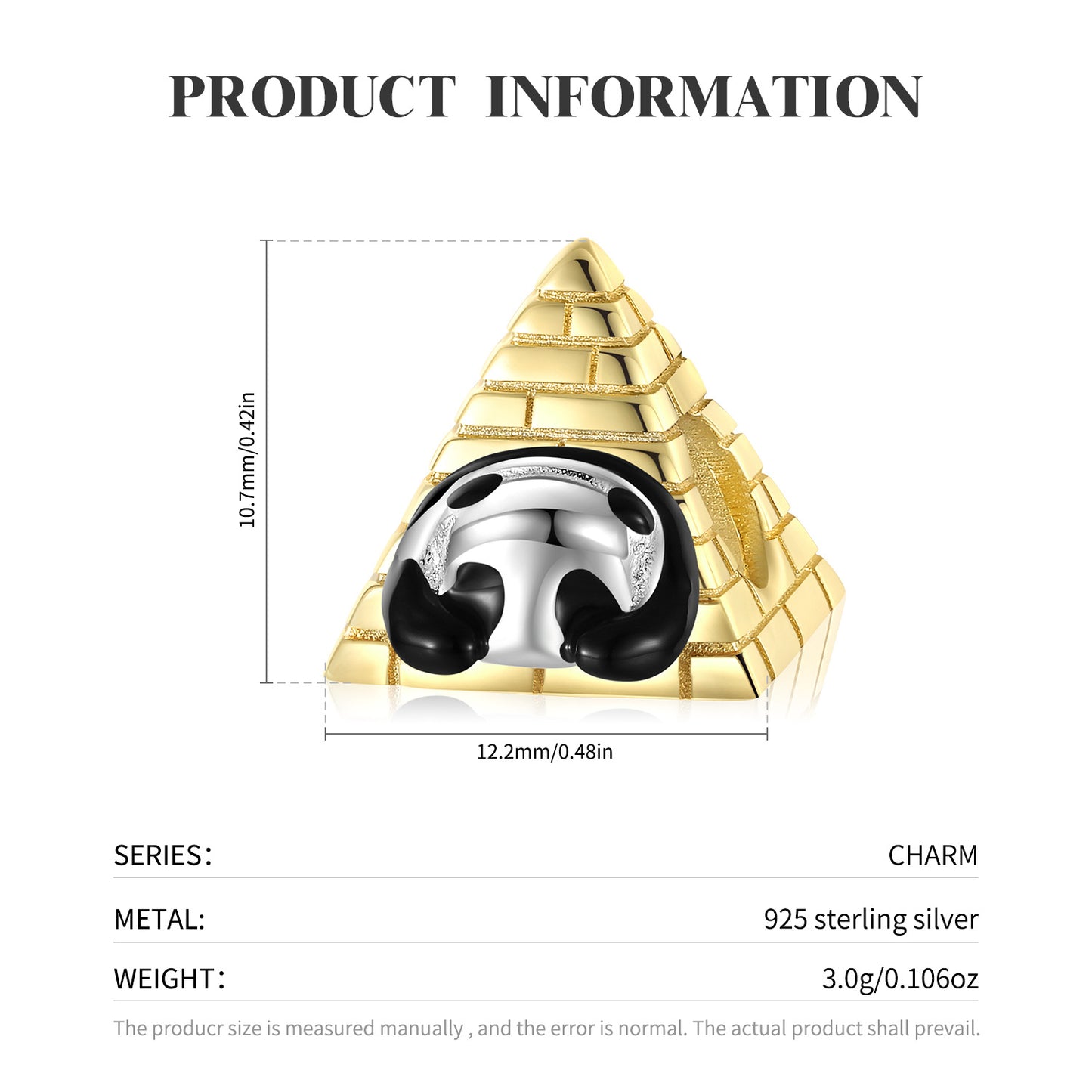Face Covering Panda and Welcome Panda Pyramid Charms for Bracelets in S925 Sterling Silver Plating14K Gold