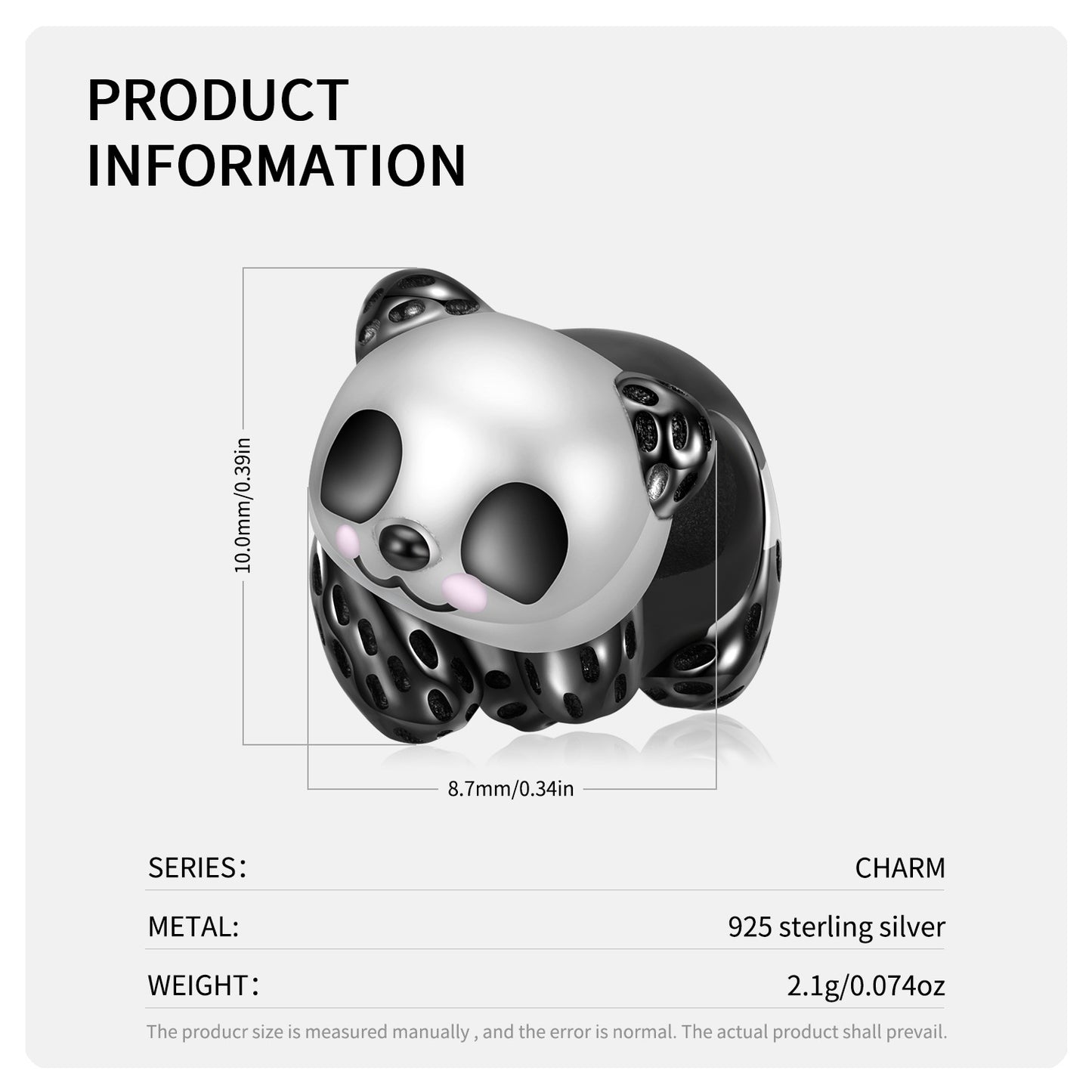 Chinese Style Panda Charm for Bracelets in S925 Sterling Silver
