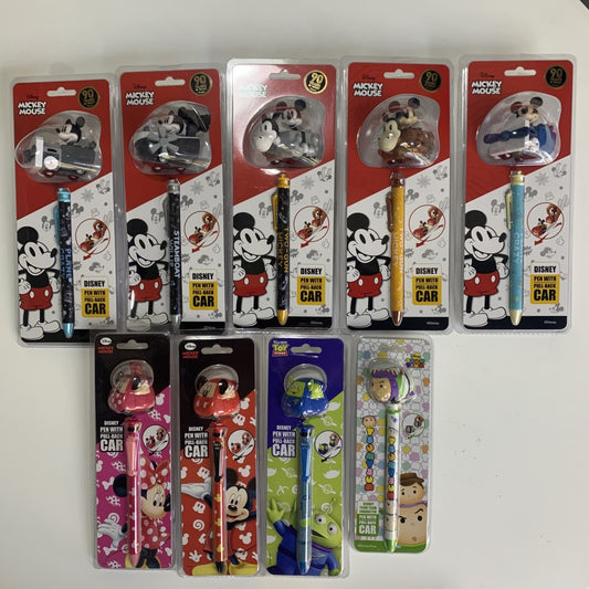 Disney Pen With Pull-back Car And Classic Mickey Series Bobblehead Pen