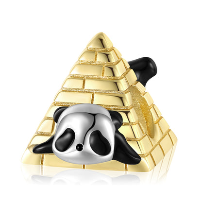 Face Covering Panda and Welcome Panda Pyramid Charms for Bracelets in S925 Sterling Silver Plating14K Gold