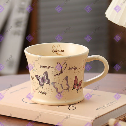 Porcelain - Mug (Vintage Butterfly, Motto, Calligraphy)