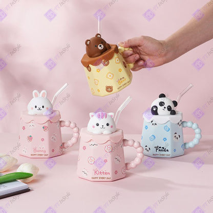Porcelain - Mugs (Animal design, Lid & Straw)