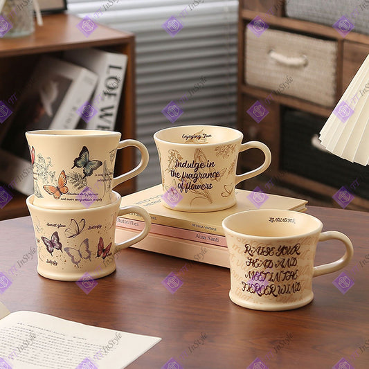 Porcelain - Mug (Vintage Butterfly, Motto, Calligraphy)