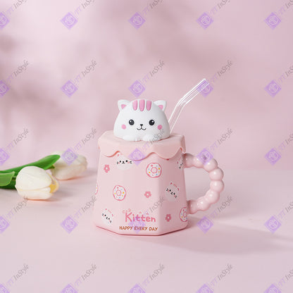 Porcelain - Mugs (Animal design, Lid & Straw)