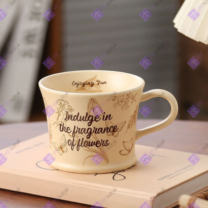 Porcelain - Mug (Vintage Butterfly, Motto, Calligraphy)