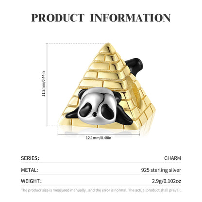 Face Covering Panda and Welcome Panda Pyramid Charms for Bracelets in S925 Sterling Silver Plating14K Gold