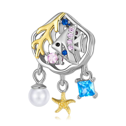 Original New Ocean Series Blue Dangle Charm for Bracelets and Necklaces in S925 Sterling Silver
