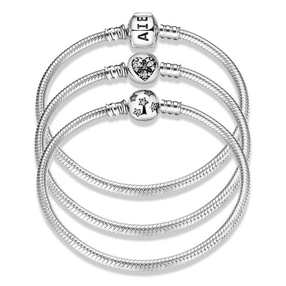 Reversible Skull Button Snake Bone Chain Bracelets Charm Holder in 925 Sterling Silver