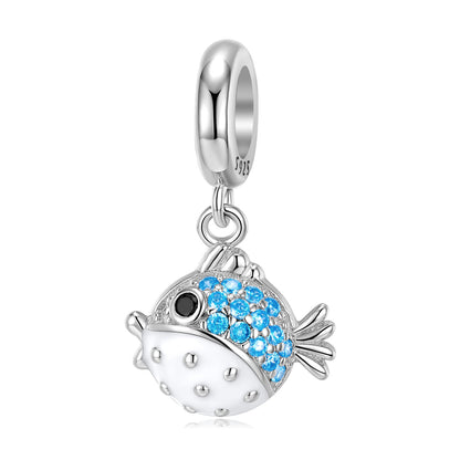 Original New Ocean Series Blue Dangle Charm for Bracelets and Necklaces in S925 Sterling Silver