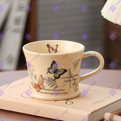 Porcelain - Mug (Vintage Butterfly, Motto, Calligraphy)