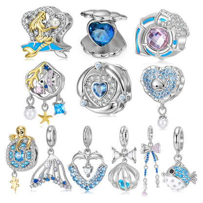 Original New Ocean Series Blue Dangle Charm for Bracelets and Necklaces in S925 Sterling Silver