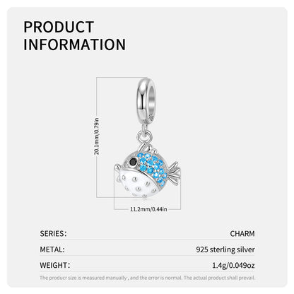 Original New Ocean Series Blue Dangle Charm for Bracelets and Necklaces in S925 Sterling Silver