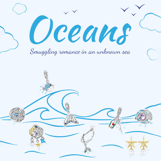 Original New Ocean Series Blue Dangle Charm for Bracelets and Necklaces in S925 Sterling Silver
